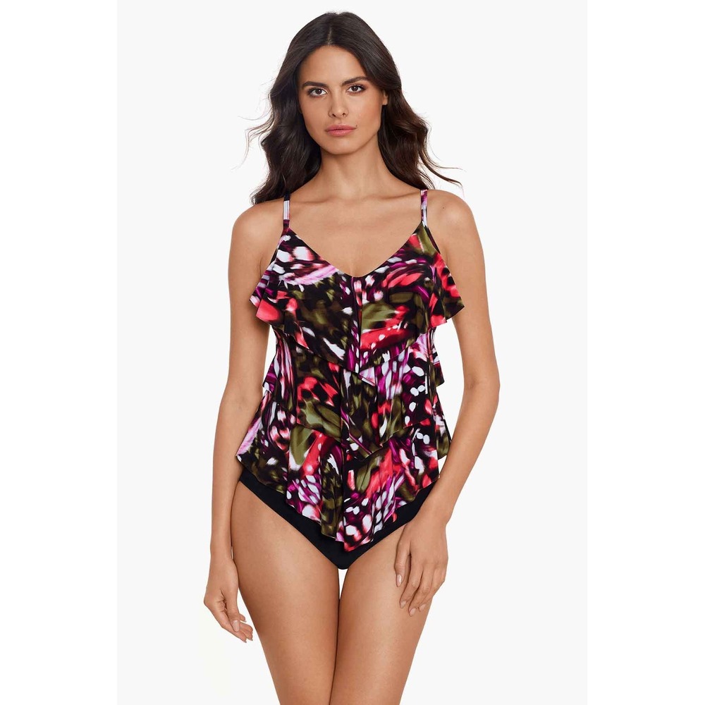 Magicsuit Miraclesuit Rita Tankini Top Flutter Ruffle Tummy Control Black 10‎